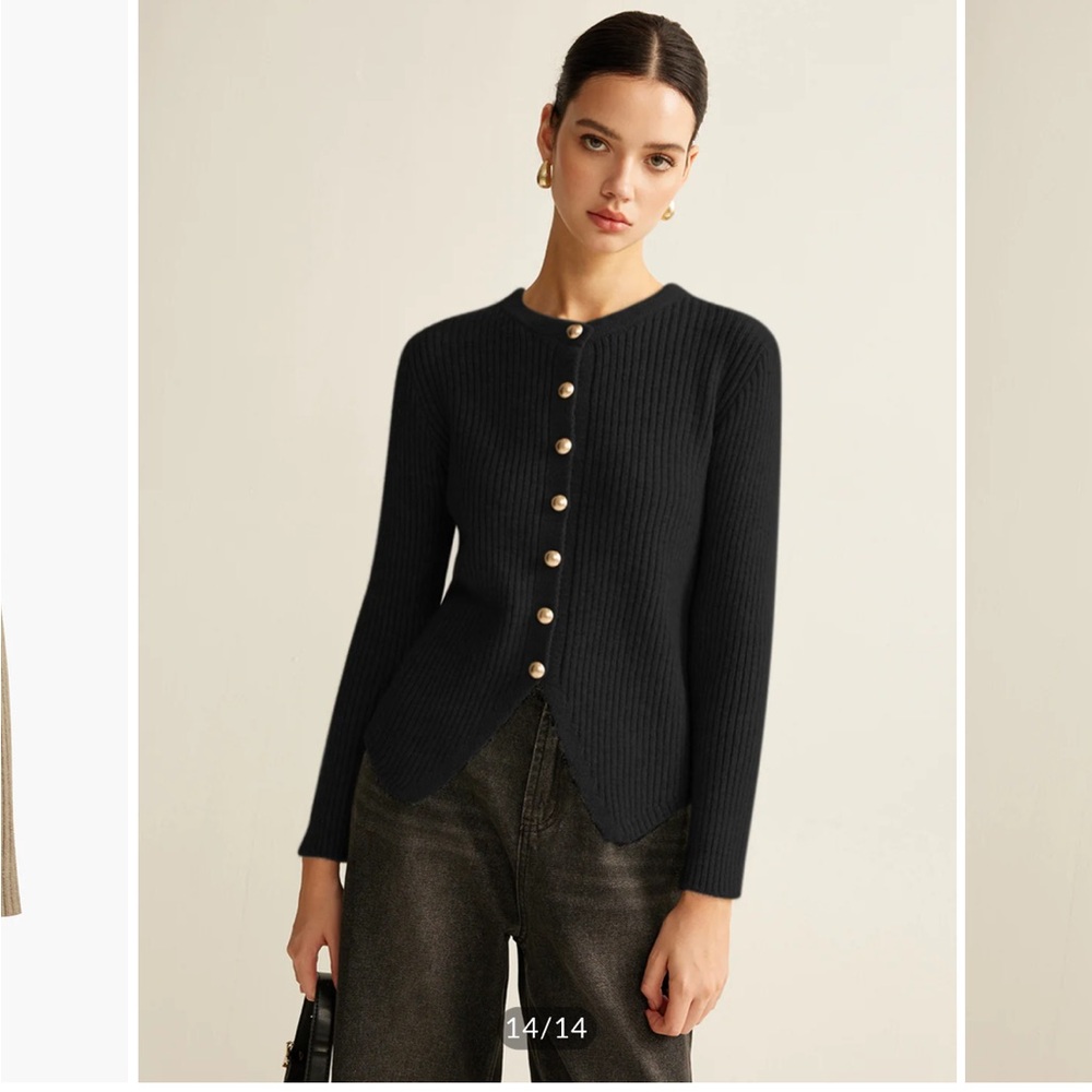 Commense Black Ribbed Button Cardigan